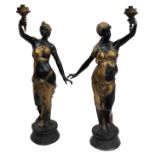 Pair of 19th century style Venetian patinated bronze floor standing lamps, each in the form a female