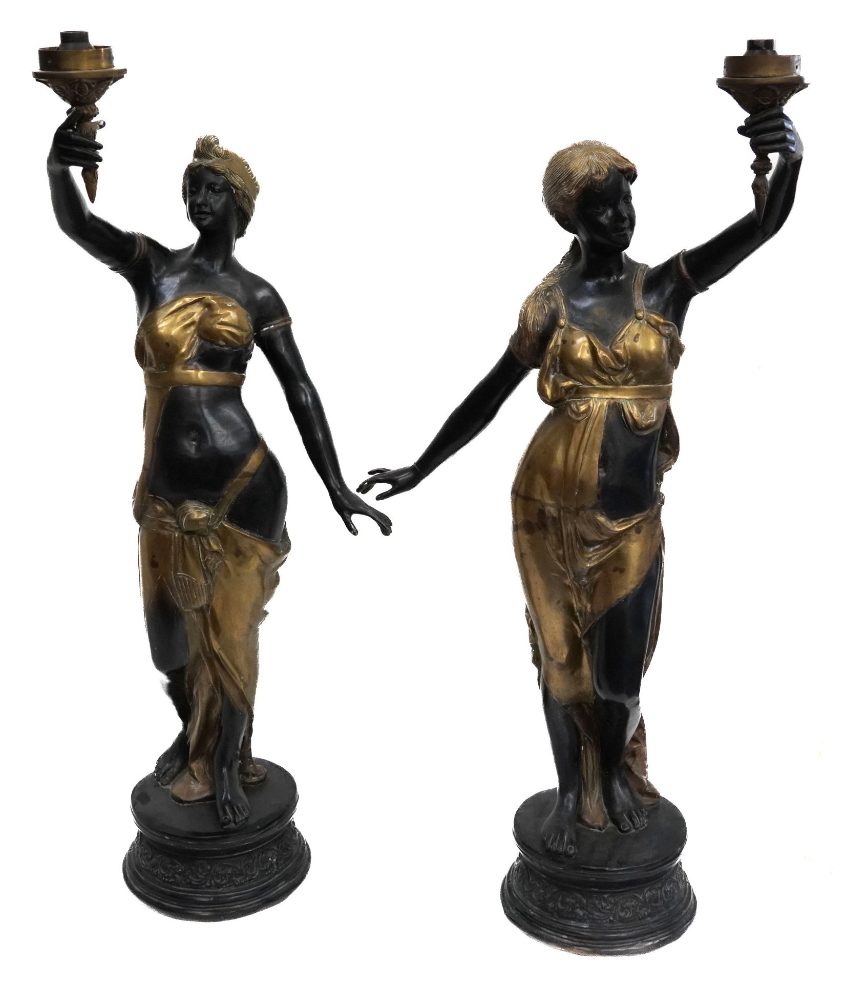 Pair of 19th century style Venetian patinated bronze floor standing lamps, each in the form a female