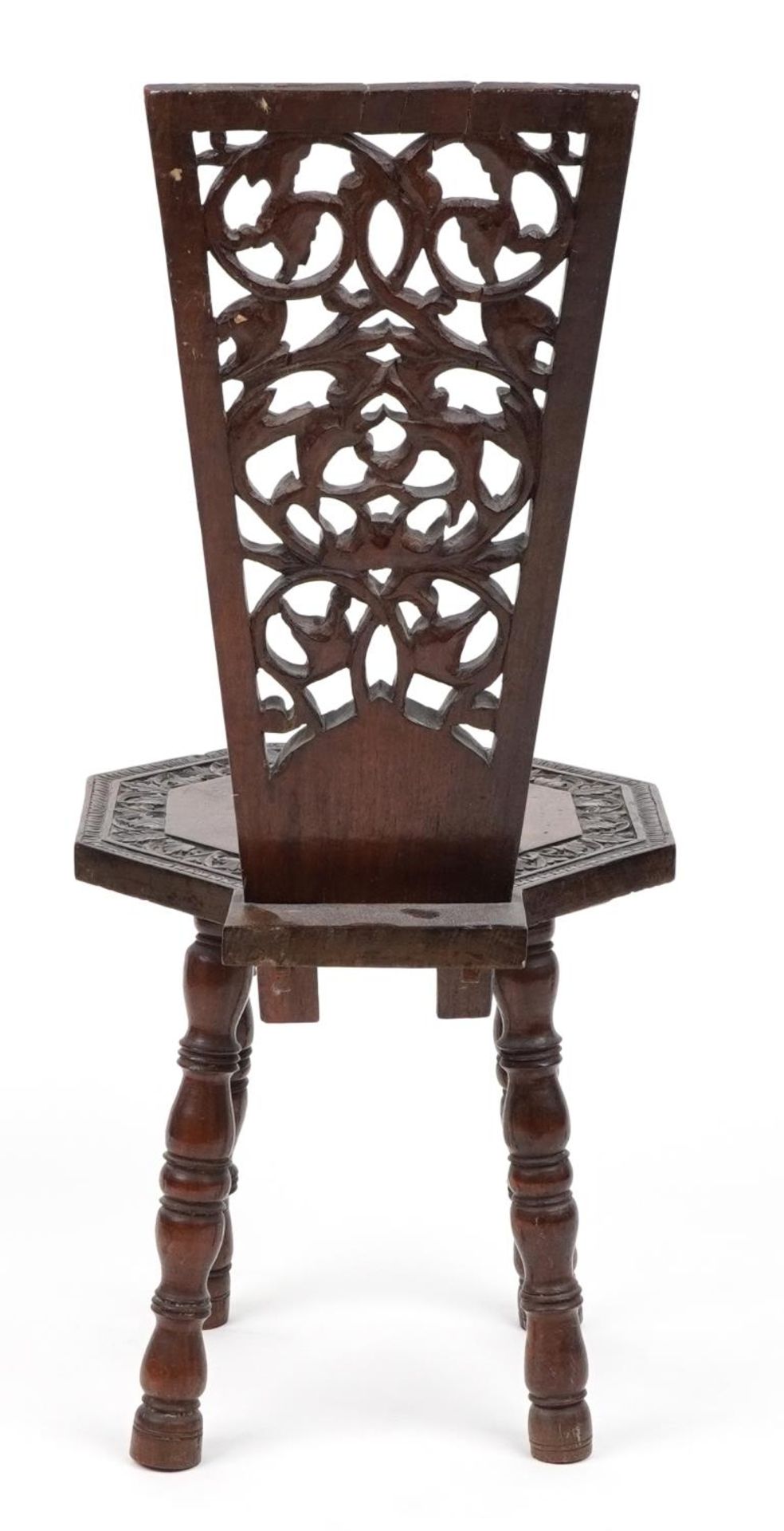 Victorian oak spinning chair deeply carved and pierced with flowers and foliage, 95.5cm high : For - Image 5 of 5