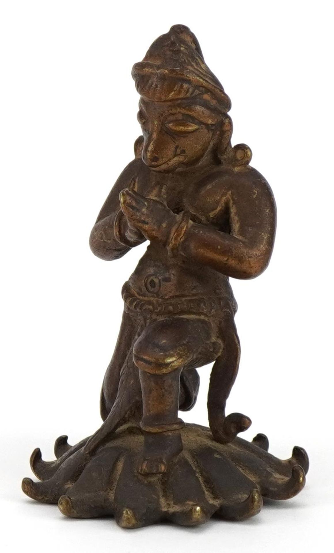 Antique Indian partially gilt bronze figure of kneeling Garuda, 8cm high : For further information