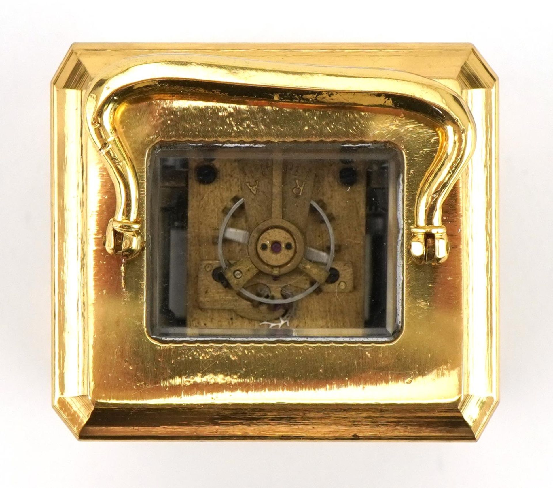 Miniature brass carriage clock with enamelled dial having Roman numerals, 9.5cm high : For further - Image 4 of 4
