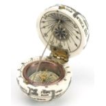 Naval interest carved bone pocket globe compass, 4.5cm in diameter : For further information on this