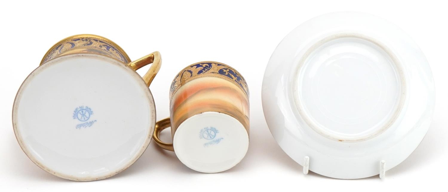 Noritake teaware hand painted with Arabs in a desert comprising coffee can with saucer and lidded - Image 4 of 5