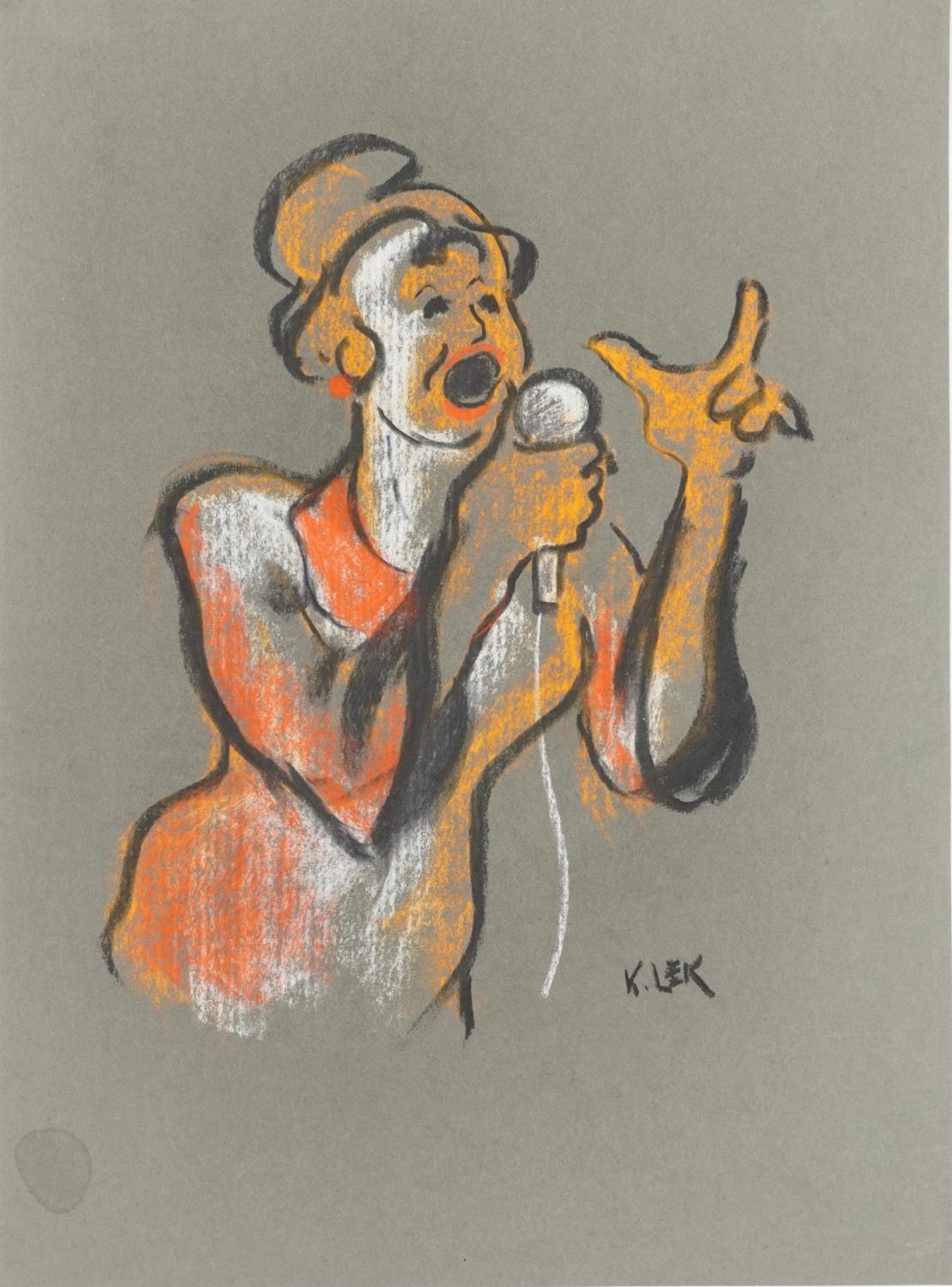 Karel Lek - Jazz singer and two others, three chalks, unframed, the largest 41cm x 30cm : For - Image 8 of 10