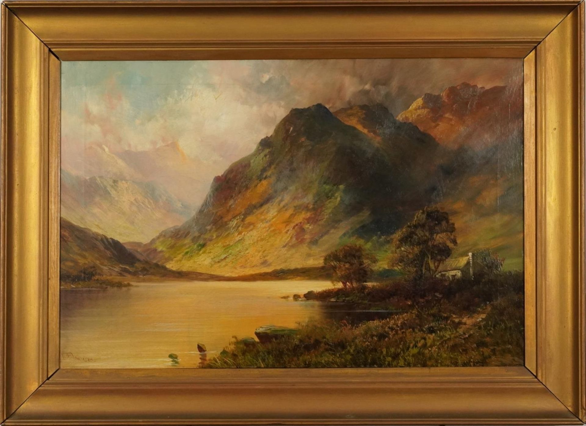 Francis E Jamieson - Mountainous Highland landscape with cottage, 19th century Scottish oil on - Image 2 of 4