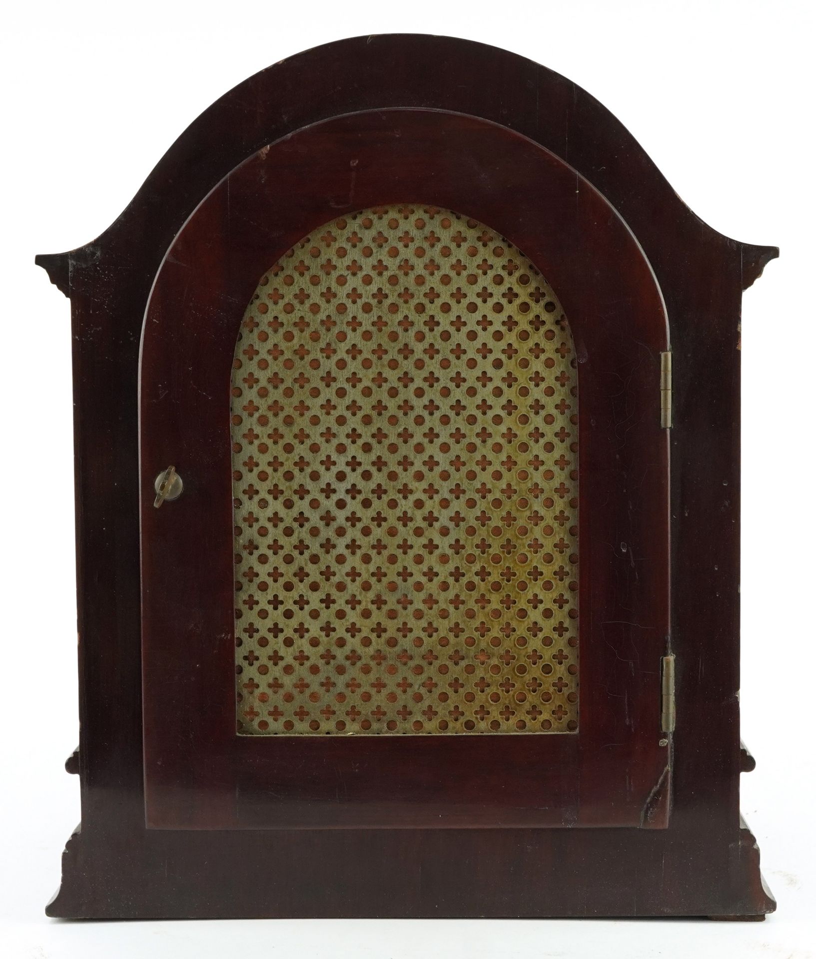 Mahogany bracket clock striking on four rods and a gong with barley twist columns and foliate - Image 3 of 5