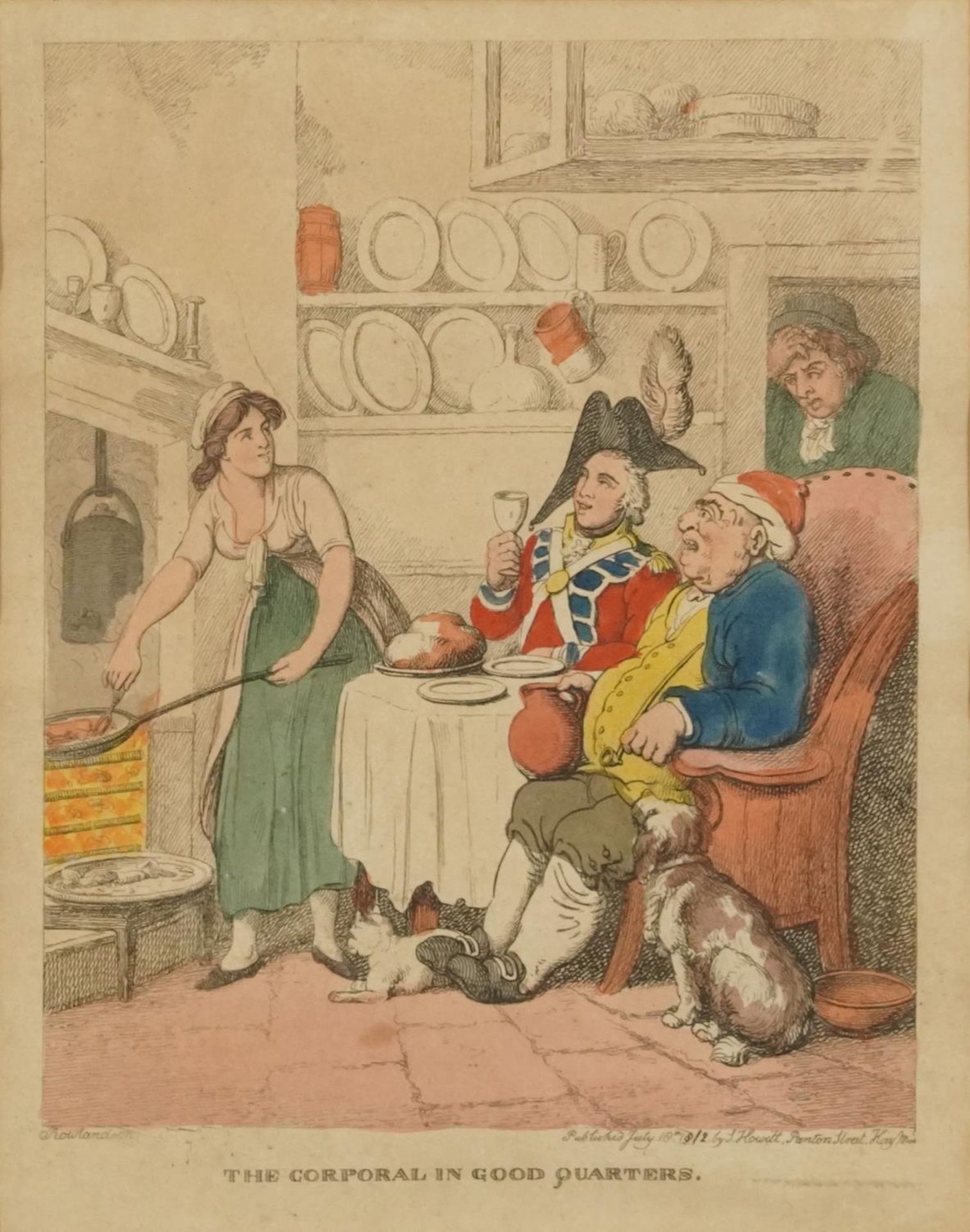 After Thomas Rowlandson - The Corporal in Good Quarters, 19th century satirical etching in colour,