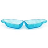 Pair of Whitefriars blue glass avocado dishes, each 14cm wide : For further information on this