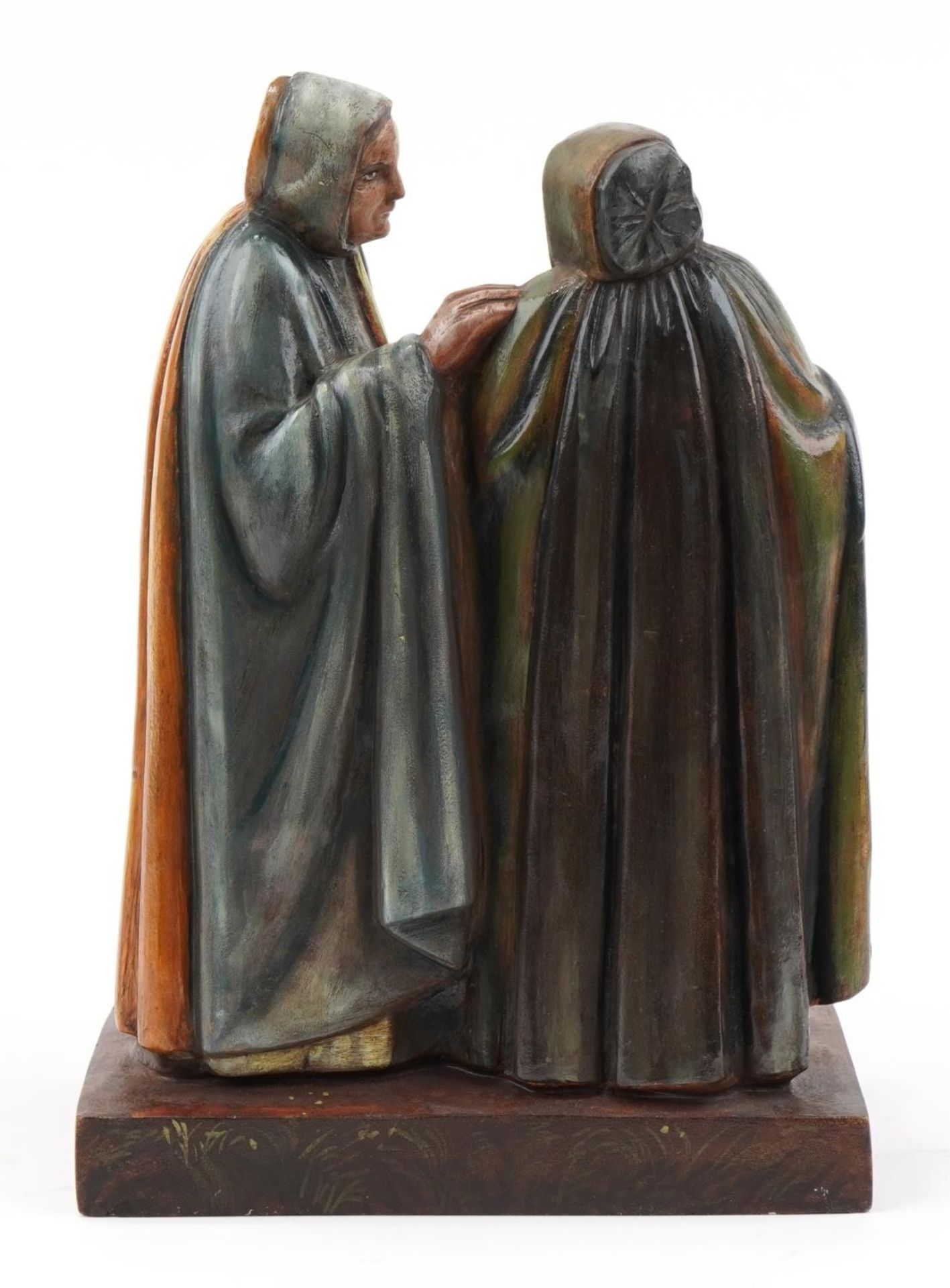 European painted terracotta figure group of two peasants, 49cm high : For further information on - Image 3 of 4