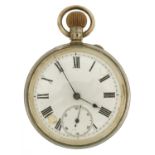 Continental gentlemen's 935 grade silver open face pocket watch with enamelled dial, the case
