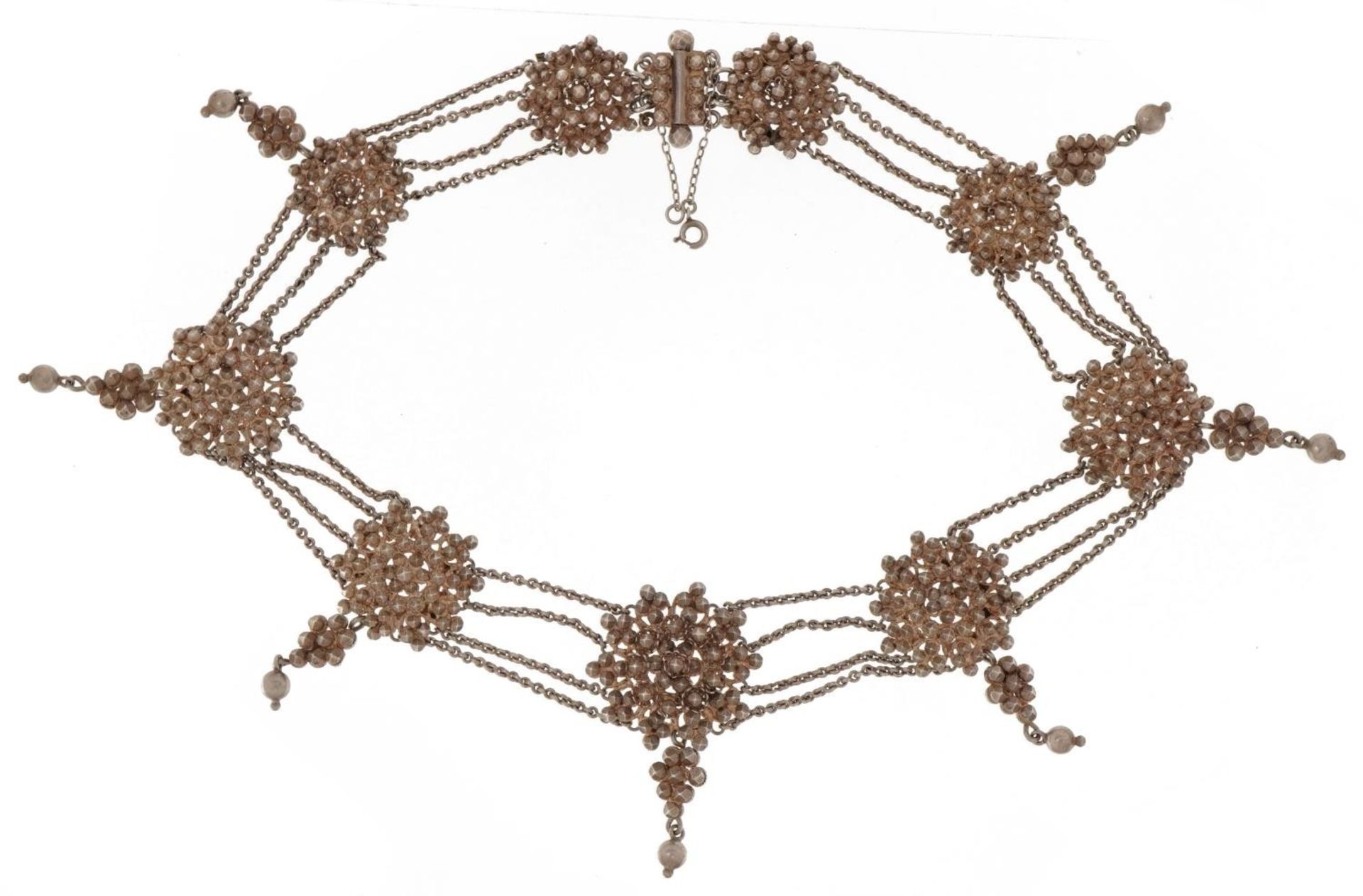 Antique Indian unmarked silver choker necklace, 37cm in length, 89.6g : For further information on - Image 2 of 3