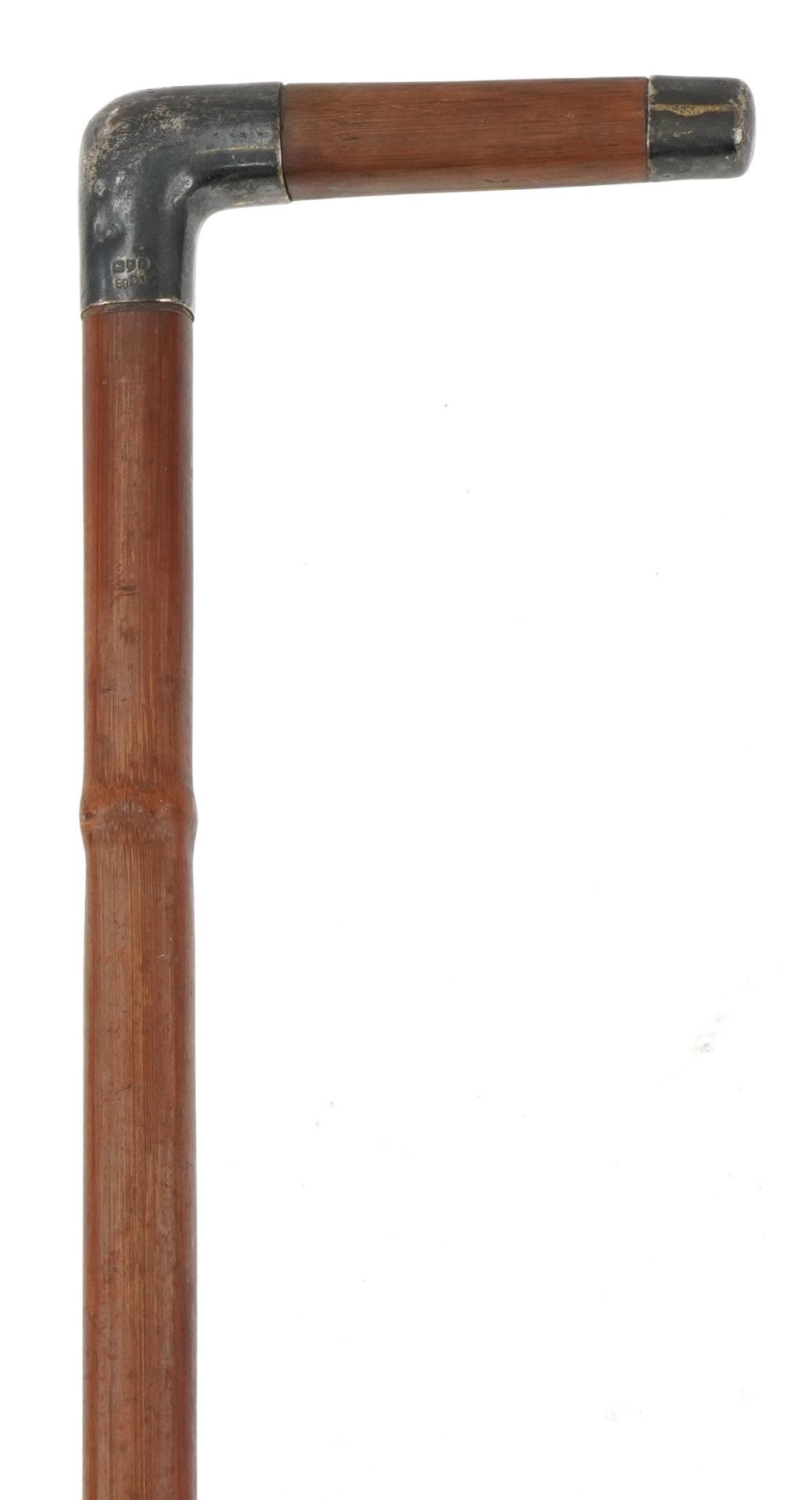 Brigg of London, Edwardian bamboo walking stick with silver mounts, 93cm in length : For further