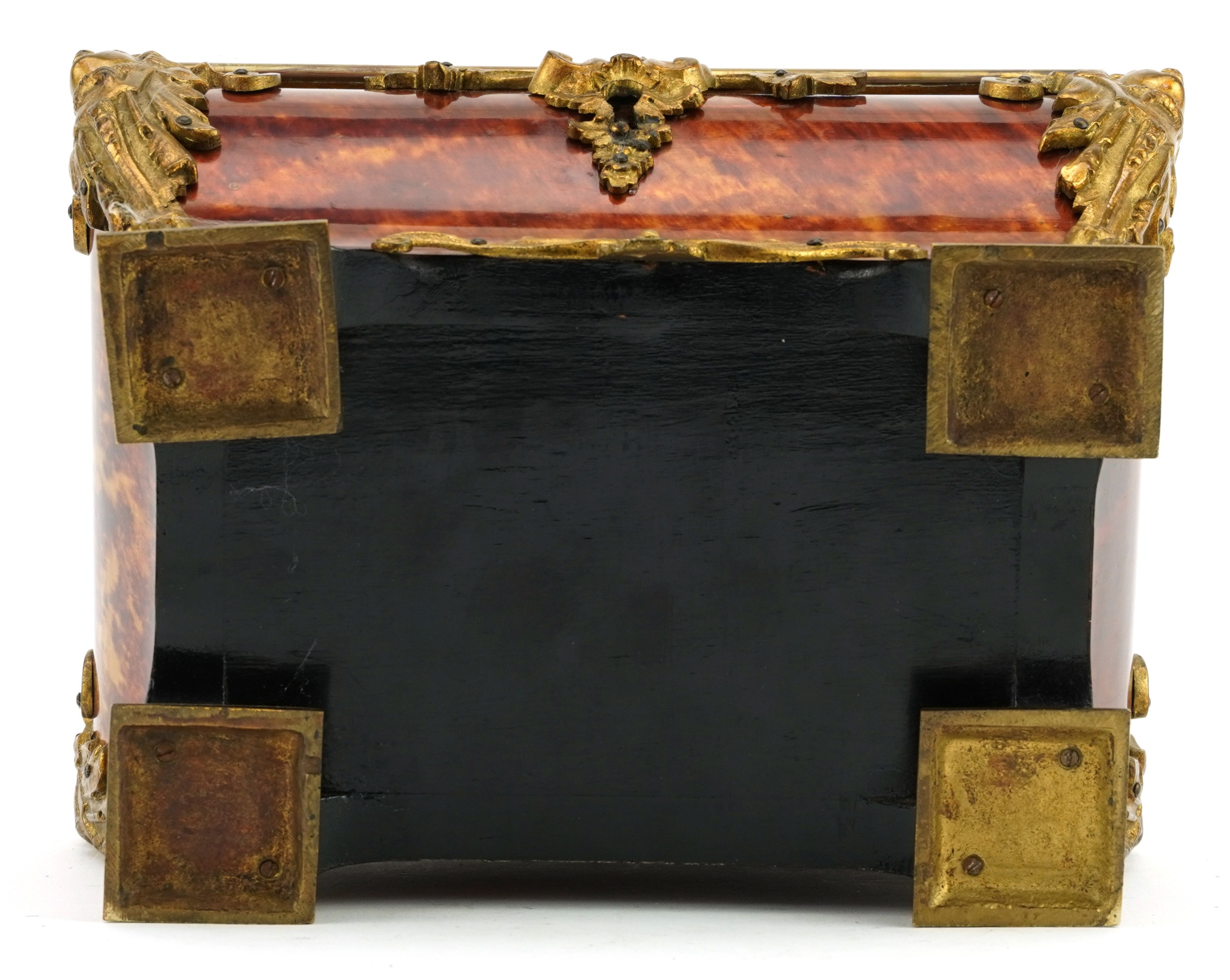 French Napoleon III tortoiseshell coffin casket with ormolu figural and floral mounts, 15cm H x 22cm - Image 4 of 4