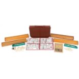 Chinese Mahjong set with bone sticks and wooden tile stands : For further information on this lot
