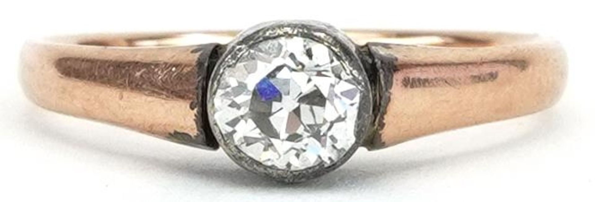Victorian gold diamond solitaire ring, tests as 15ct gold, the diamond approximately 0.45 carat,