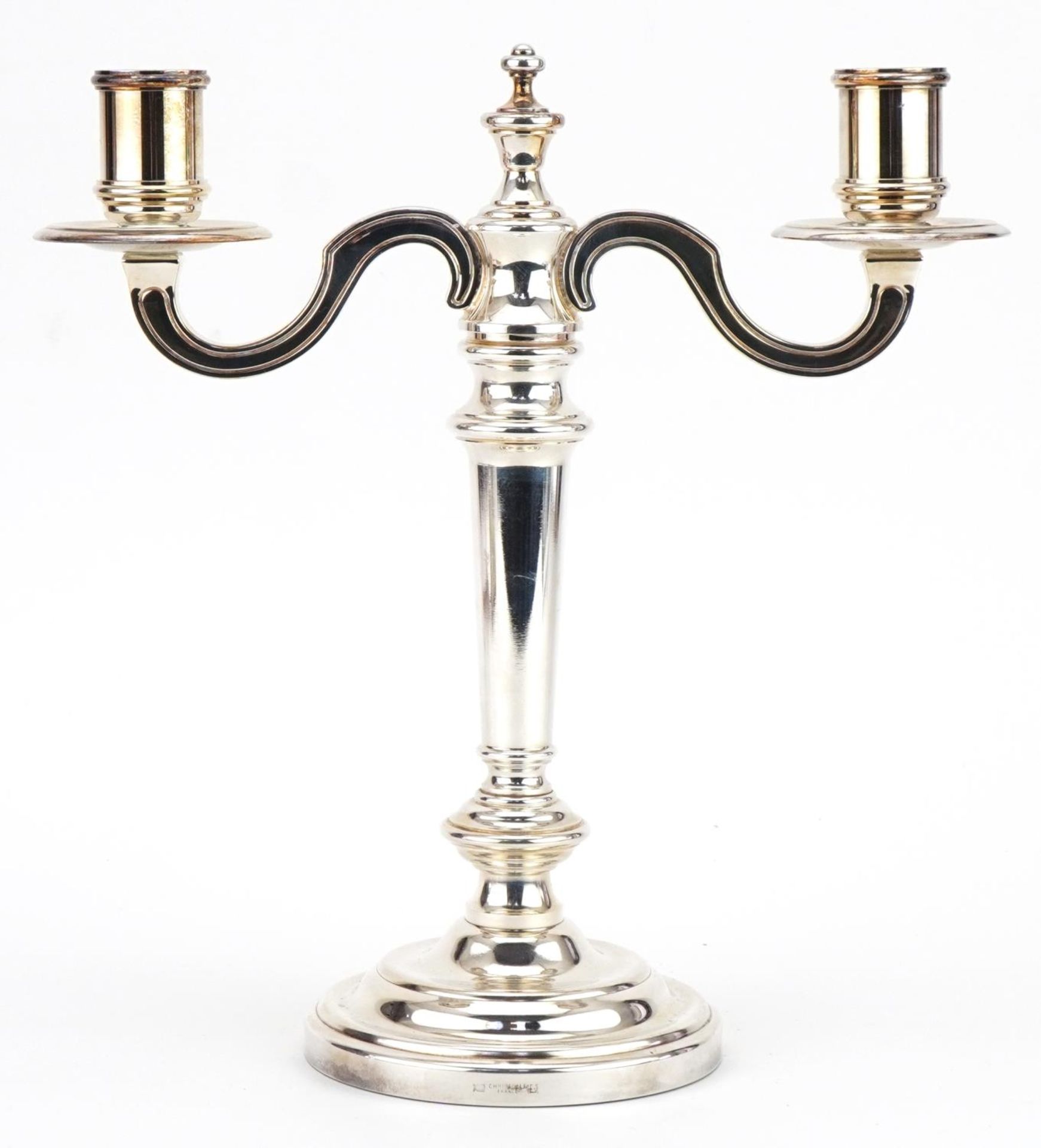 Christophle, French silver plated two branch candelabra, 25cm high : For further information on this - Image 2 of 4