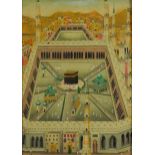 View of Mecca on card, mounted and framed, 16.5cm x 11.5cm excluding the mount and frame : For