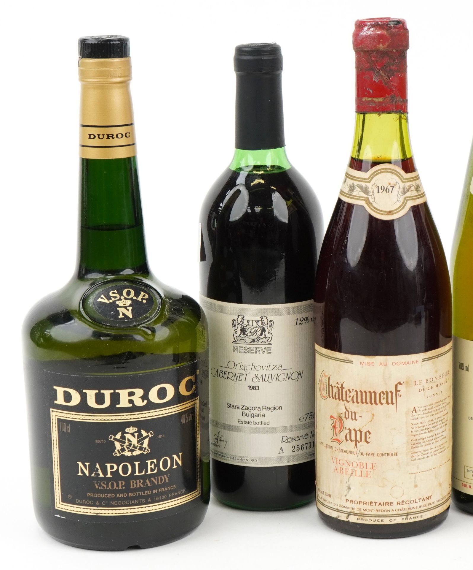 Seven bottles of alcohol including Napoleon brandy, 1967 Chateauneuf Du Pape and 1983 Cabernet - Image 2 of 3