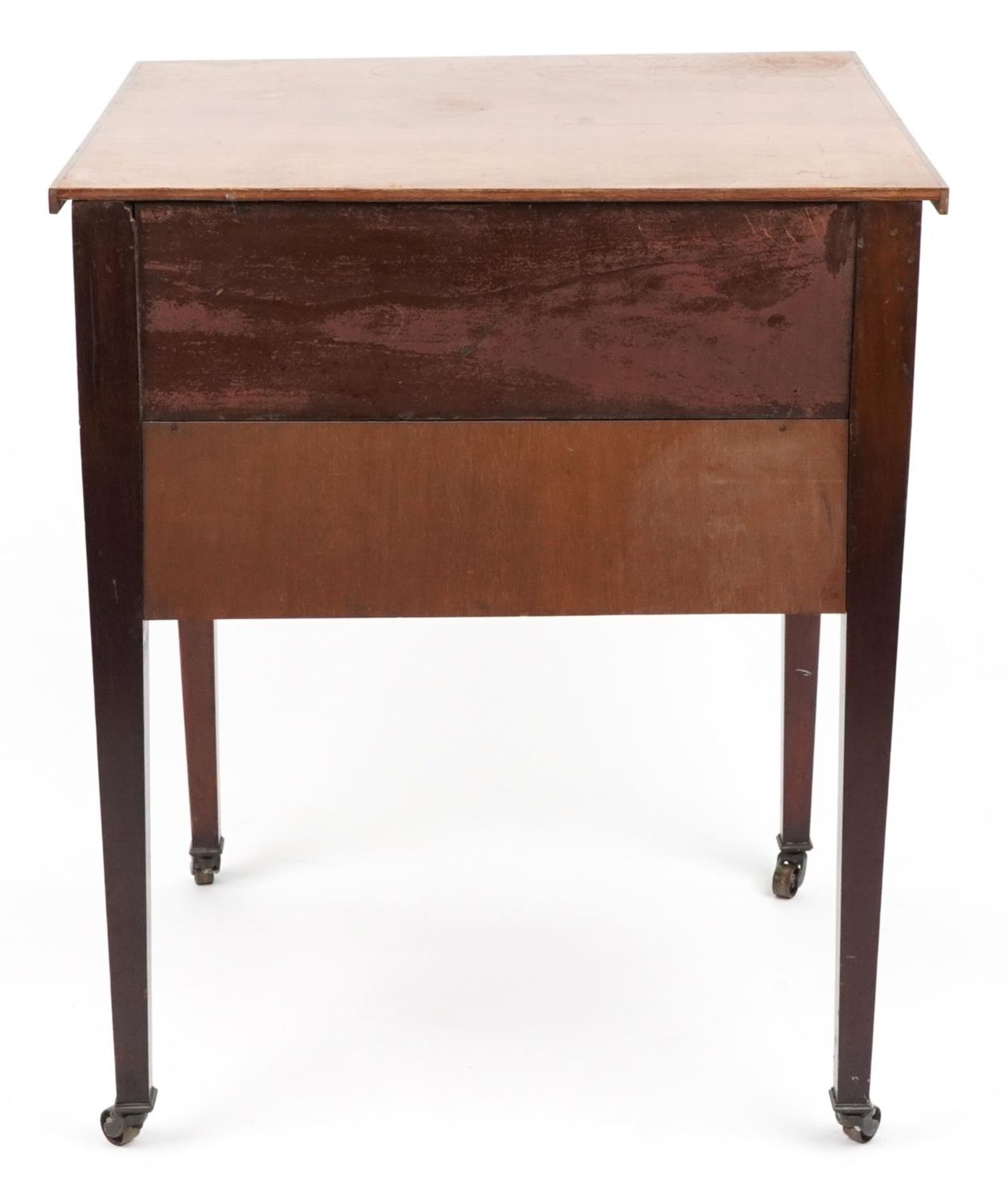 Jas Shoolbred & Co, Edwardian inlaid mahogany two drawer side table on tapering legs, 76cm H x - Image 6 of 6