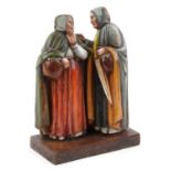 European painted terracotta figure group of two peasants, 49cm high : For further information on