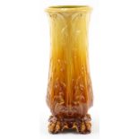 Woodlesford, Arts & Crafts art pottery stick stand having a yellow and brown glaze decorated in