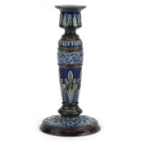 Eliza Simmance for Doulton Lambeth, Art Nouveau candlestick hand painted and decorated in low relief