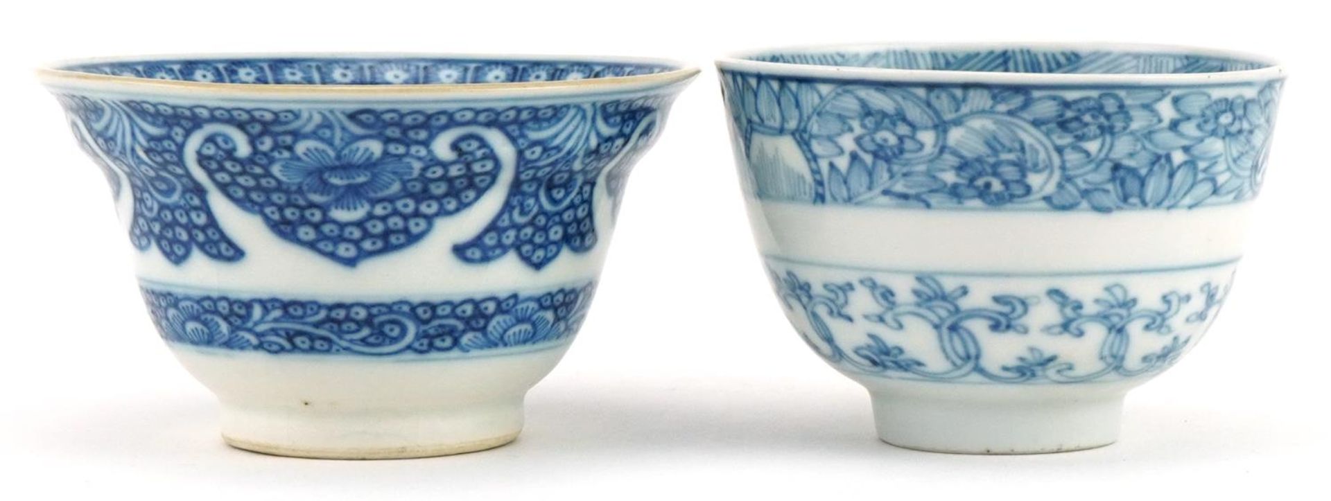 Two Chinese blue and white porcelain bowls, each finely hand painted with flowers, one with Kangxi - Image 2 of 6