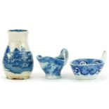 Early 19th century miniature pearlware including baluster vase decorated in The Willow pattern and