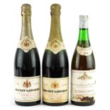 Three bottles of alcohol comprising a bottle M Chapoutier vintage 1975 Chateauneuf-du-Pape Blanc and
