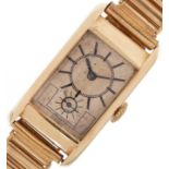 Art Deco gentlemen's 9ct gold wristwatch with subsidiary dial and rolled gold strap, the case