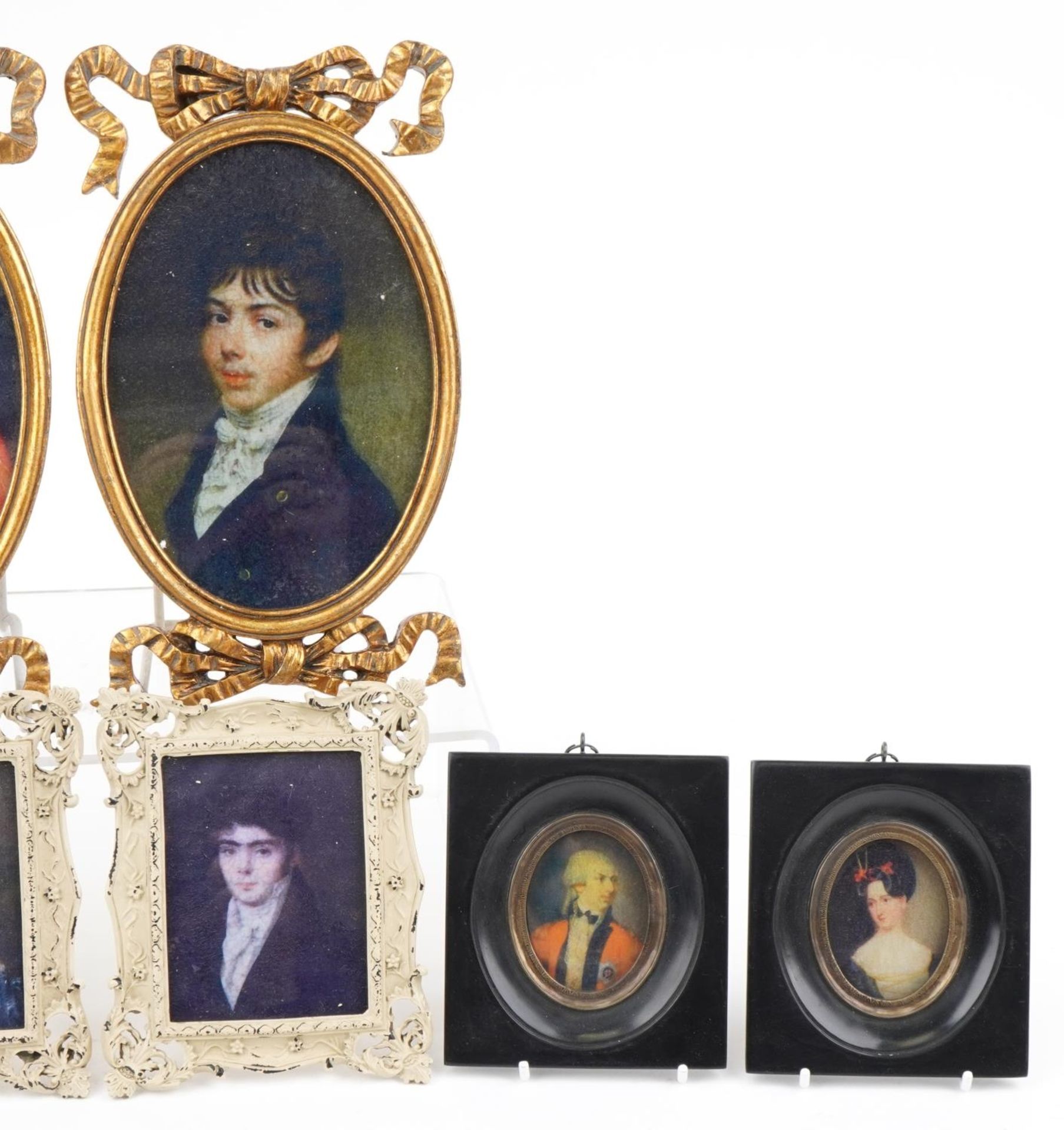 Four pairs of portrait miniatures including gentlemen wearing military dress, the largest overall - Image 3 of 5