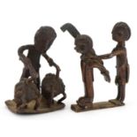 Two African patinated bronze Akan/Ashanti figural gold weights, probably Ghanaian, the largest 6cm