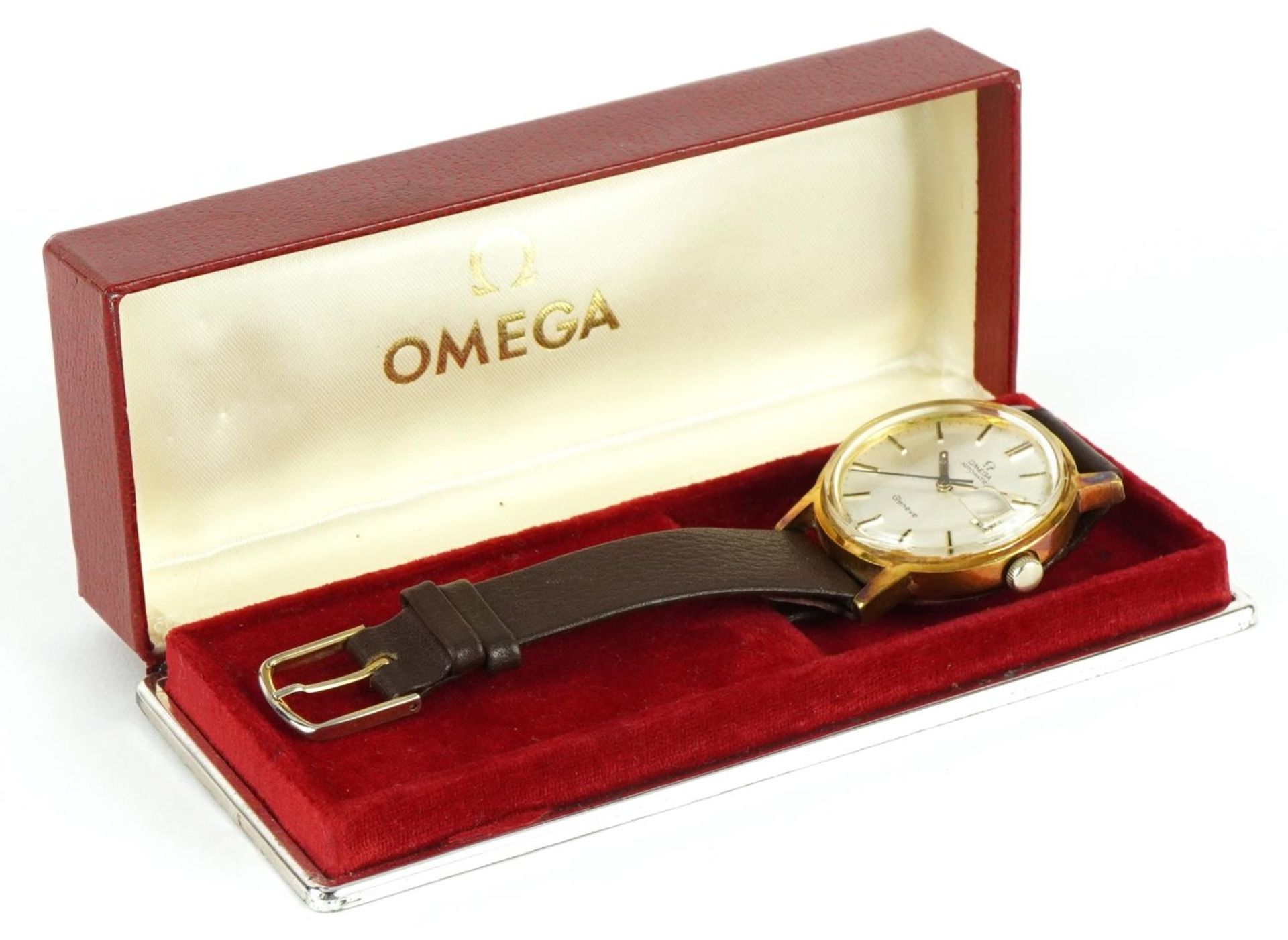 Omega, gentlemen's Omega Geneve automatic wristwatch with date aperture and Omega box, the case 35mm