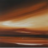 Jonathan Shaw - Sunset, oil, De Montfort label verso, mounted, framed and glazed, 29cm x 29cm