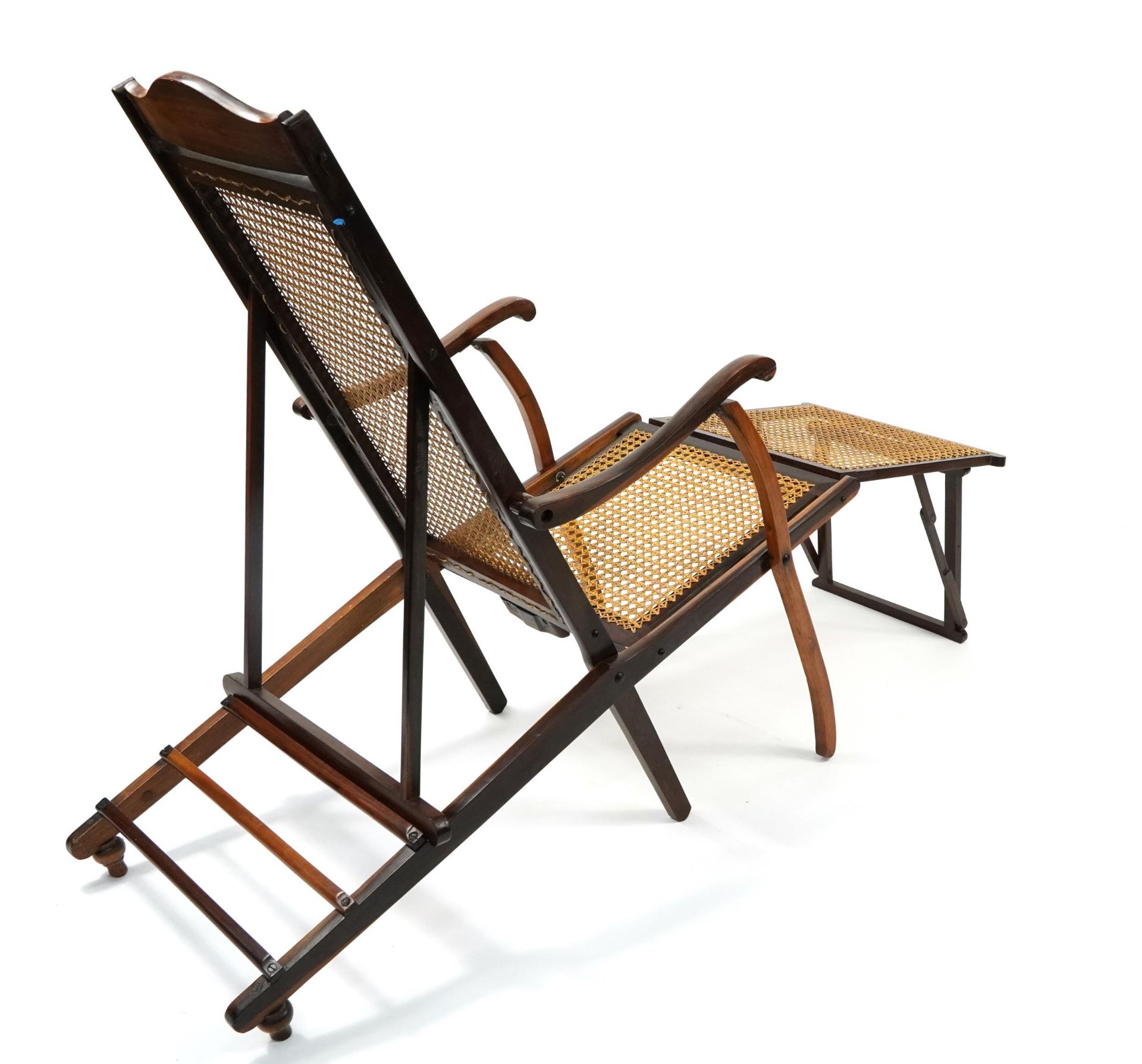 Early 20th century rosewood and bergere folding campaign steamer chair, 152cm in length : For - Image 3 of 3