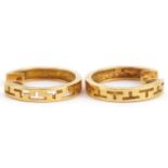 Pair of 18ct gold hoop earrings with pierced decoration, 1.7cm in diameter, 2.9g : For further