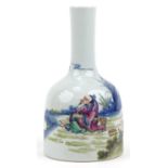 Chinese doucai porcelain mallet vase hand painted with a scholar in a landscape, four figure iron
