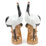 Large pair of Chinese porcelain cranes, impressed character marks to the bases, each 51cm high : For