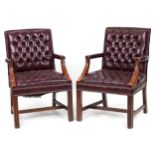 Pair of mahogany framed Gainsborough chairs with burgundy button back upholstery, 90cm high : For