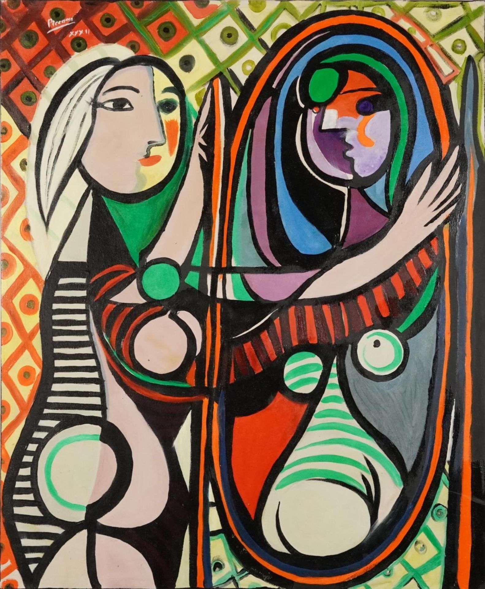 Clive Fredriksson, in the manner of Pablo Picasso - Surreal composition, female and mirror, oil on