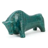 Bitossi, large 1970s Italian pottery stylised bull designed by Aldo Londi, 31cm in length : For