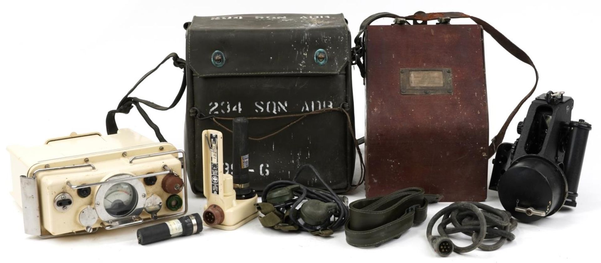 British military interest World War II bubble sextant MK1XA with fitted case together with a Meter