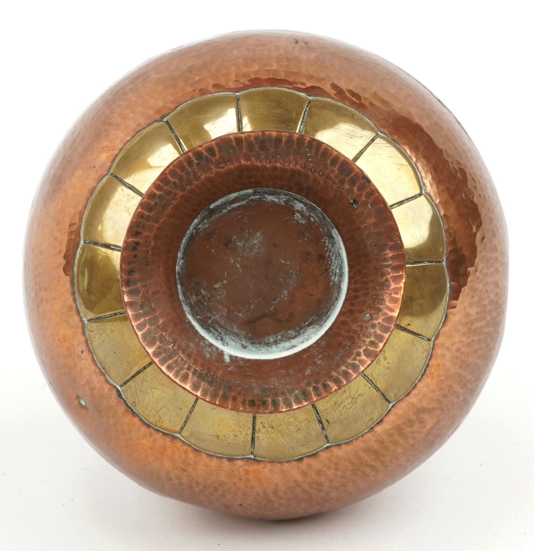 Arts & Crafts style planished copper and brass vase, 15cm high : For further information on this lot - Image 3 of 3