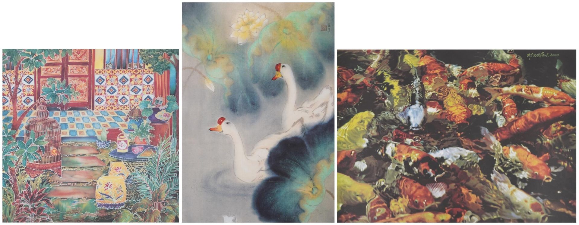 Three Chinese pencil signed prints in colour comprising Gaggle Symphony by Loh Moo Fun, limited