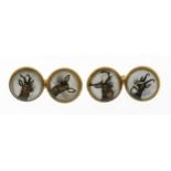 Pair of 14ct gold Essex Crystal deer cufflinks housed in a fitted velvet box, 1.4cm in diameter,