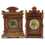 Two German walnut mantle clocks including an Art Nouveau style example with silvered chapter ring