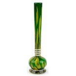 Large green and yellow art glass vase with white trailed decoration, 46cm high : For further