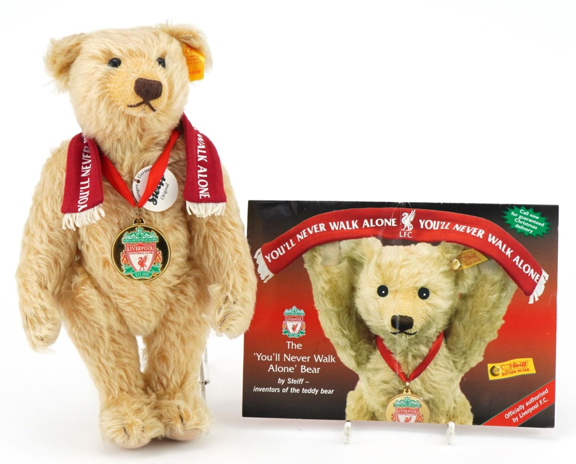 Footballing interest Steiff You'll Never Walk Alone bear, 28cm high : For further information on