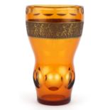 Attributed to Moser, Bohemian amber glass vase decorated with a continuous band of Grecian warriors,