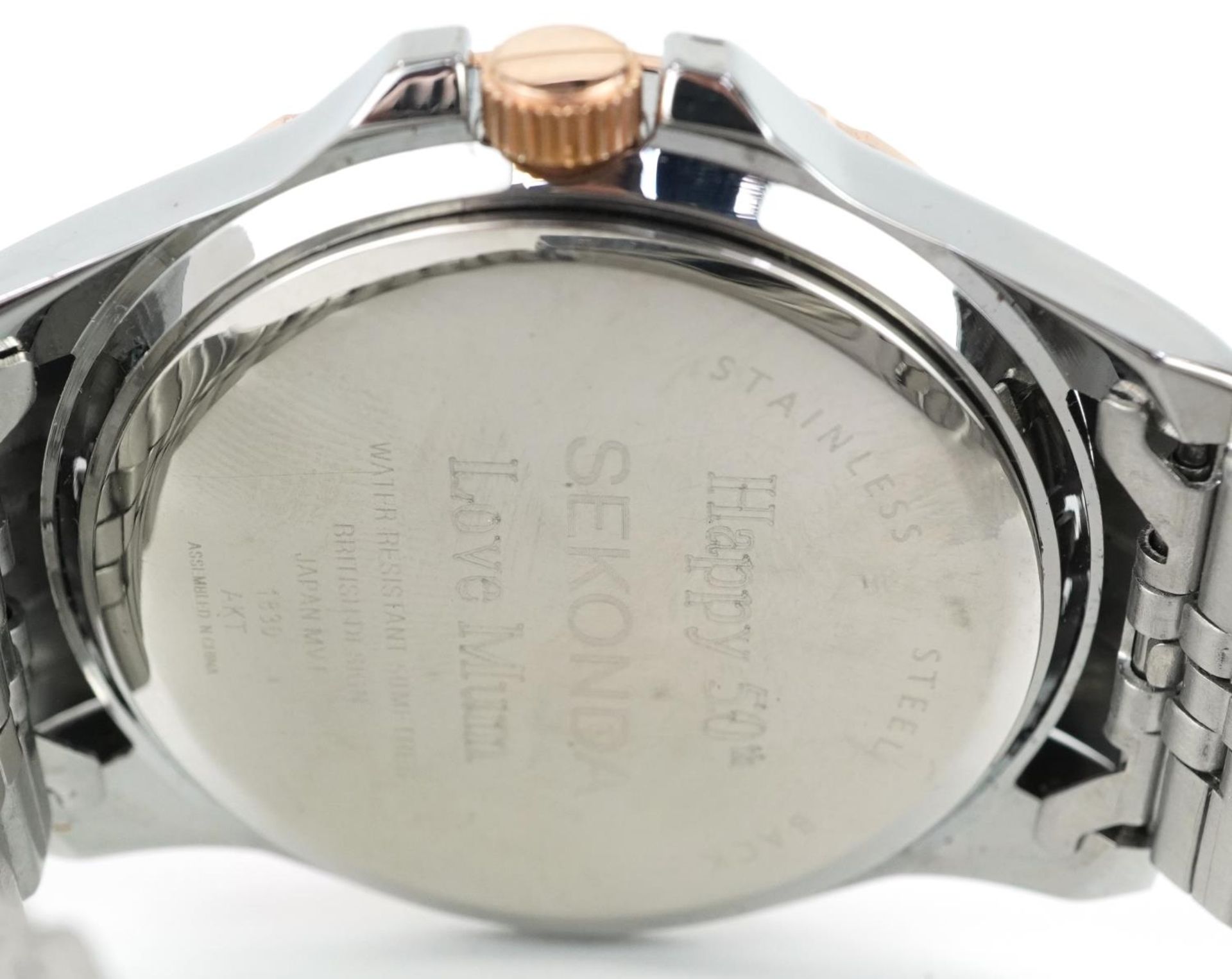 Sekonda, gentlemen's wristwatch with day/date aperture and box, the case numbered 1830, 43mm in - Image 4 of 5